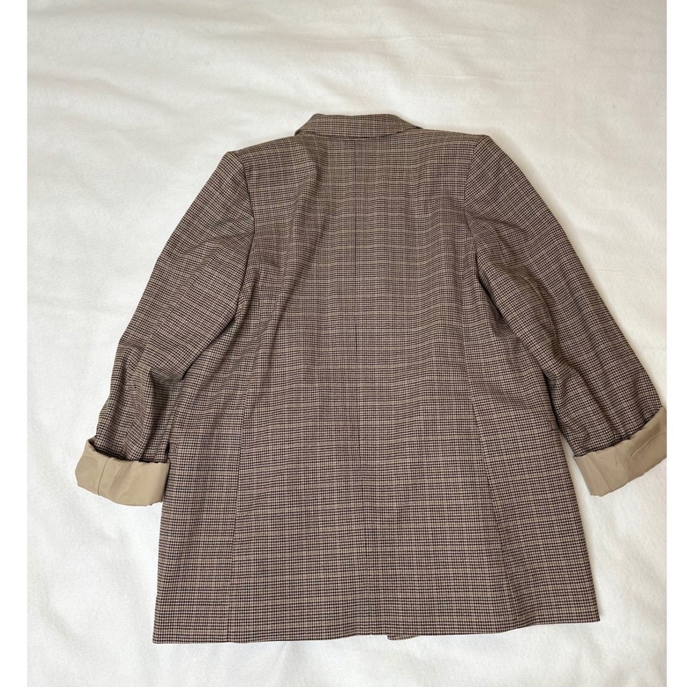 HM Brown Houndstooth Plaid Blazer Oversized Long Sleeve Jacket Small A12-099 - Picture 5 of 10